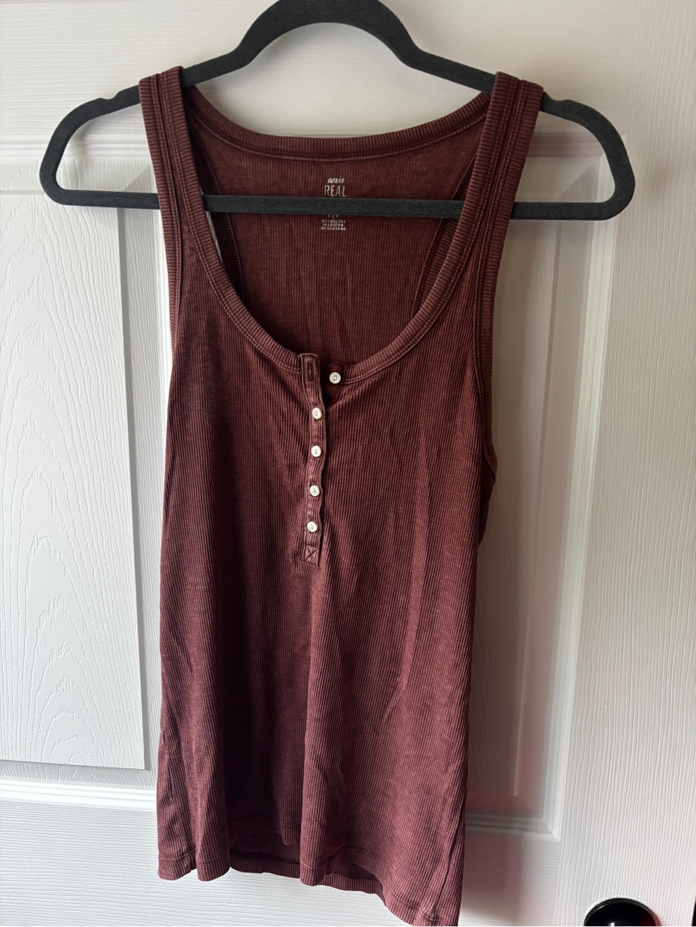 Aerie Ribbed Henley Tank Top - Burgundy